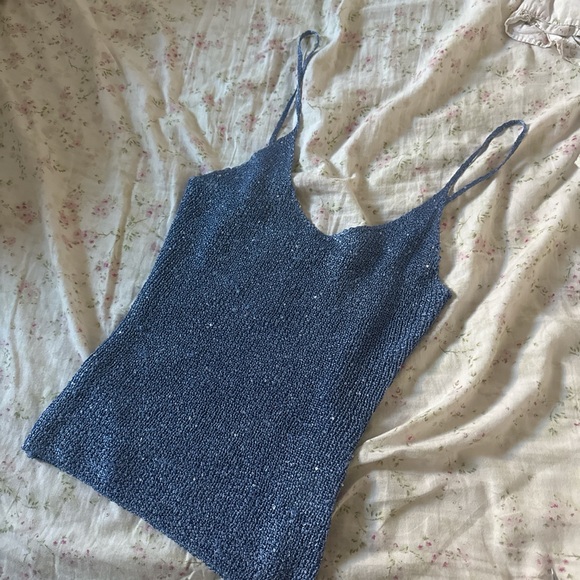 White Fox Boutique Blue Sparkly Tank Top - Picture 1 of 5